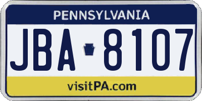 PA license plate JBA8107