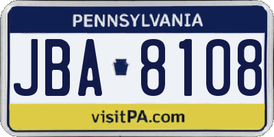 PA license plate JBA8108