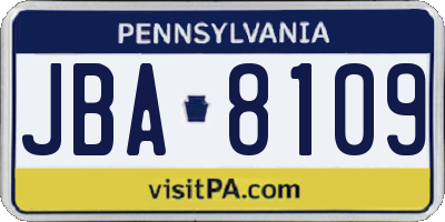 PA license plate JBA8109