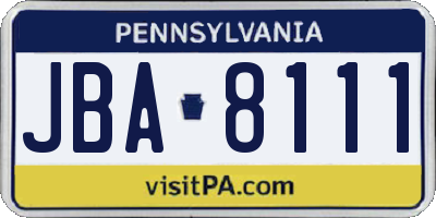 PA license plate JBA8111