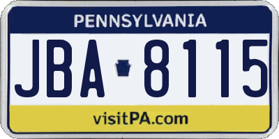 PA license plate JBA8115