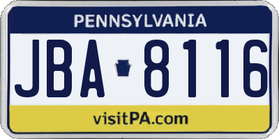 PA license plate JBA8116