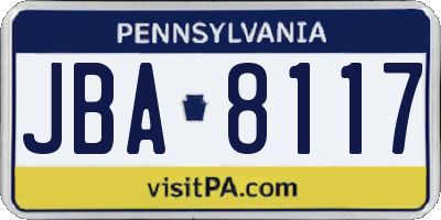 PA license plate JBA8117