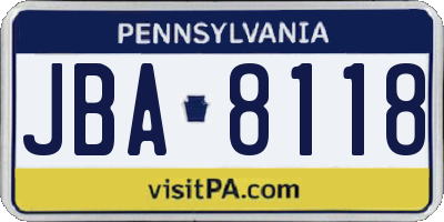 PA license plate JBA8118