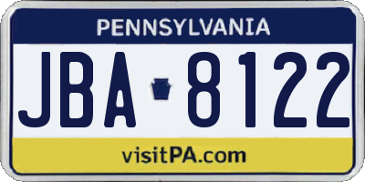 PA license plate JBA8122