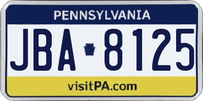 PA license plate JBA8125