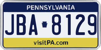 PA license plate JBA8129