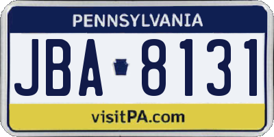PA license plate JBA8131
