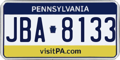 PA license plate JBA8133