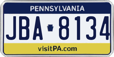 PA license plate JBA8134