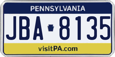 PA license plate JBA8135