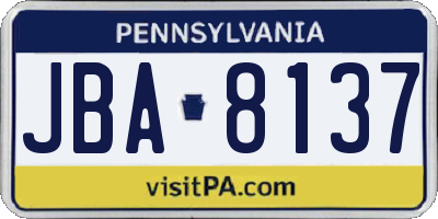 PA license plate JBA8137