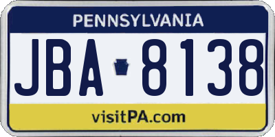 PA license plate JBA8138