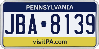 PA license plate JBA8139