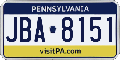 PA license plate JBA8151