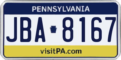 PA license plate JBA8167