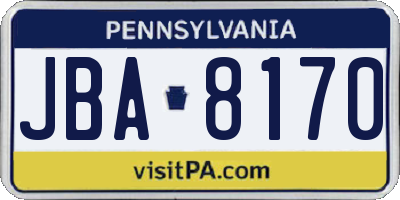 PA license plate JBA8170