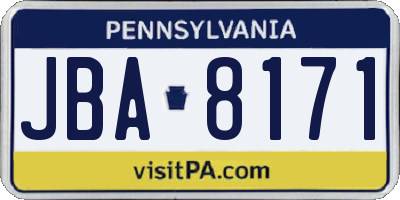 PA license plate JBA8171