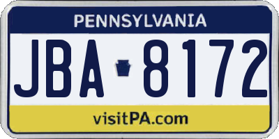 PA license plate JBA8172