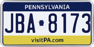 PA license plate JBA8173