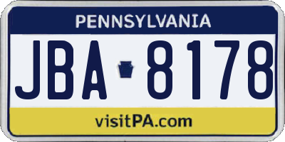 PA license plate JBA8178