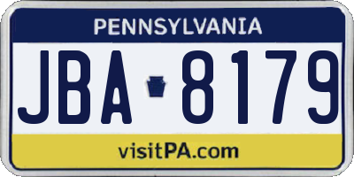 PA license plate JBA8179