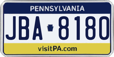 PA license plate JBA8180