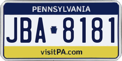 PA license plate JBA8181