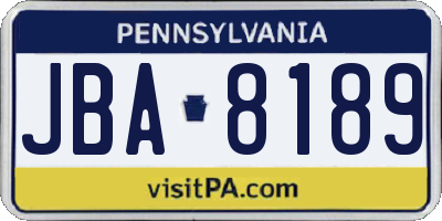 PA license plate JBA8189