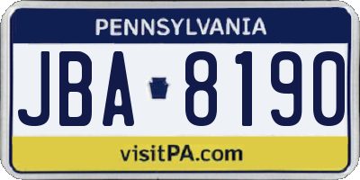 PA license plate JBA8190