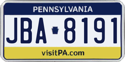 PA license plate JBA8191