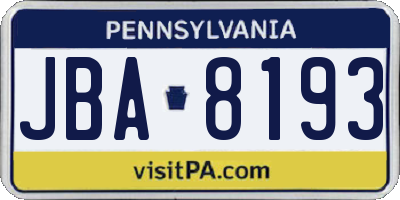 PA license plate JBA8193