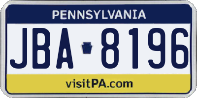 PA license plate JBA8196