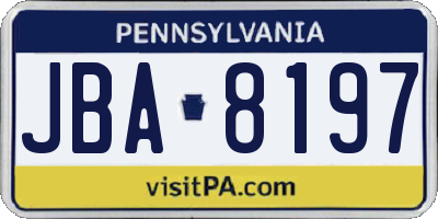 PA license plate JBA8197