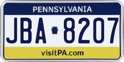 PA license plate JBA8207