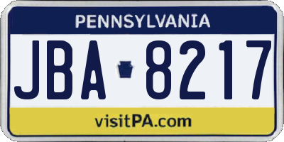 PA license plate JBA8217