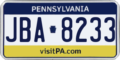 PA license plate JBA8233