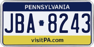 PA license plate JBA8243