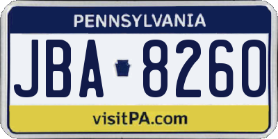 PA license plate JBA8260