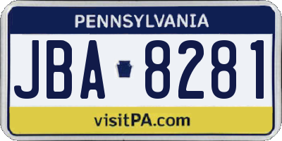 PA license plate JBA8281