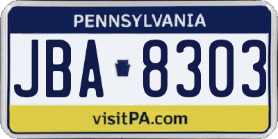 PA license plate JBA8303