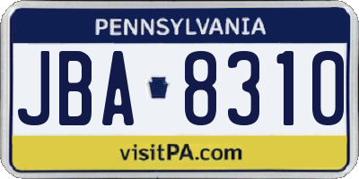 PA license plate JBA8310