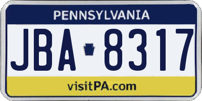 PA license plate JBA8317