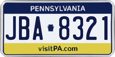 PA license plate JBA8321