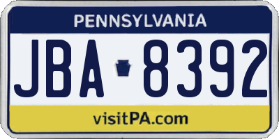 PA license plate JBA8392