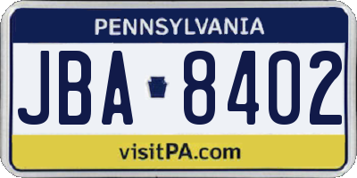 PA license plate JBA8402