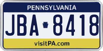PA license plate JBA8418