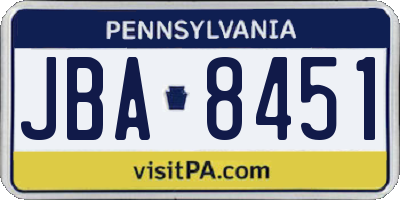 PA license plate JBA8451