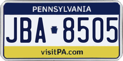 PA license plate JBA8505