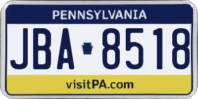 PA license plate JBA8518